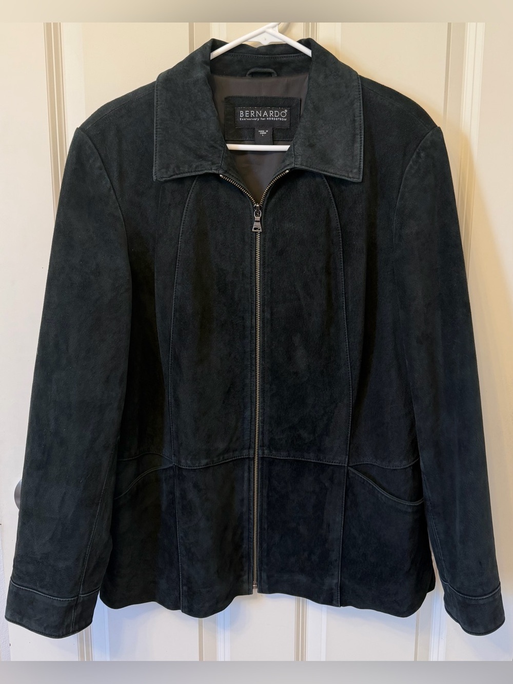 Vintage Bernardo (Nordstrom) Women’s Genuine Suede Full Zip Jacket, Black, L